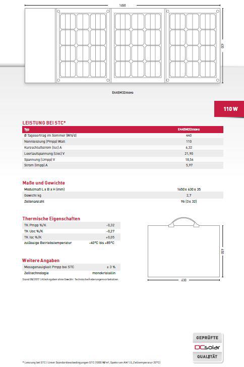 Datenblatt Solara faltbar 110 W